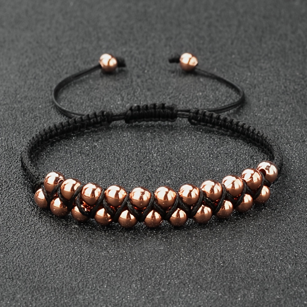Adjustable Copper Bead Men's Bracelet with Double Row Weaving